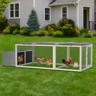 20.93ft² Large Wooden Chicken Coop Outdoor Hen House with Nesting Box & Weatherproof Asphalt Roof, Walk-in Poultry Cage with Secure Locks, Metal Mesh Run for Backyard Farm Use