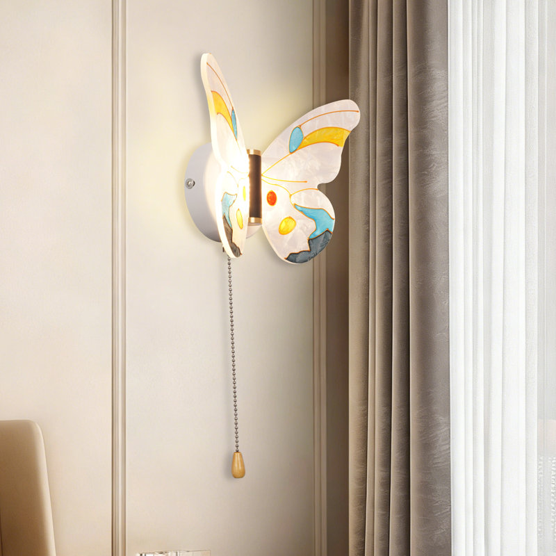 Applique murale papillon avec chaînette, acrylique et métal, 3 couleurs
