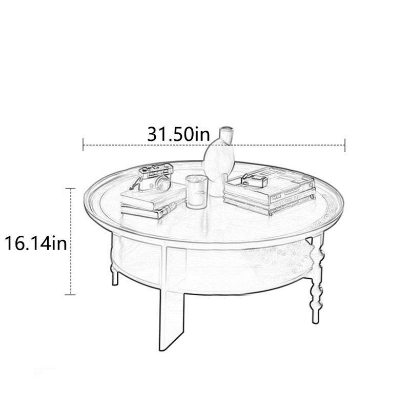 Table à thé créative en rotin de bois massif, H 16,14 po x L 31,5 po x l 31,5 po