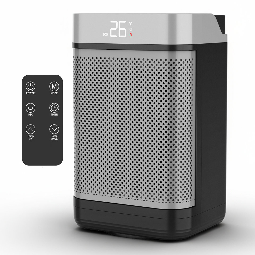 Air Pro Portable Electric Space Heater 10" - Energy Efficient PTC Ceramic Heater - 90 degree Oscillation, Remote Control, Tip Over & Overheat Protecti