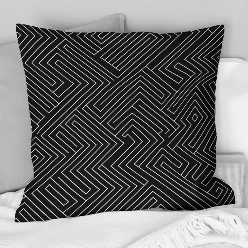 Coussin décoratif moderne noir Modern Maze I, H 16 po x l 16 po