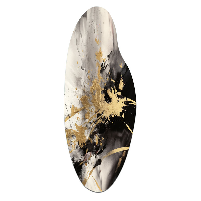 Gold and Grey Fluid Fusion II - Abstract Curved Metal Wall Art for Living Room, Modern Asymmetrical Metal Art Print
