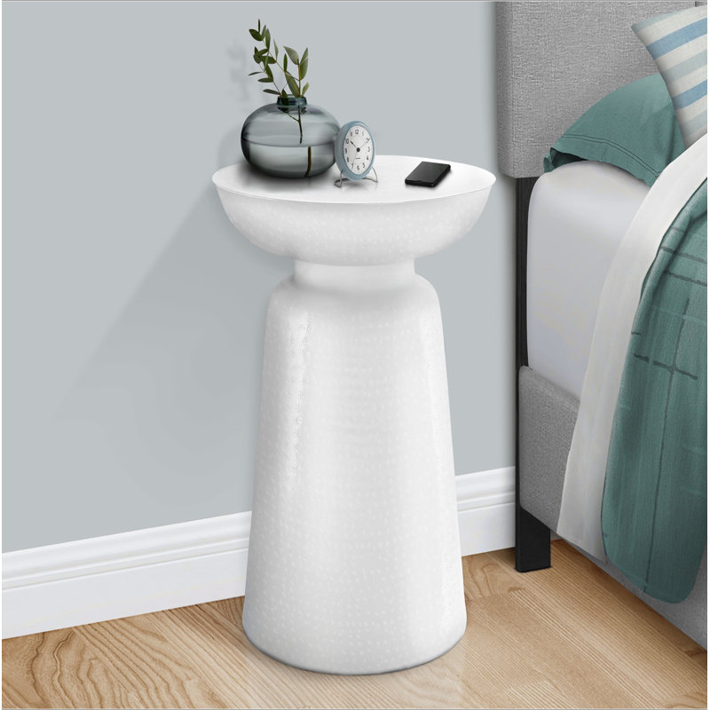 Table de bout cylindrique en acier Abdisamad, Blanc