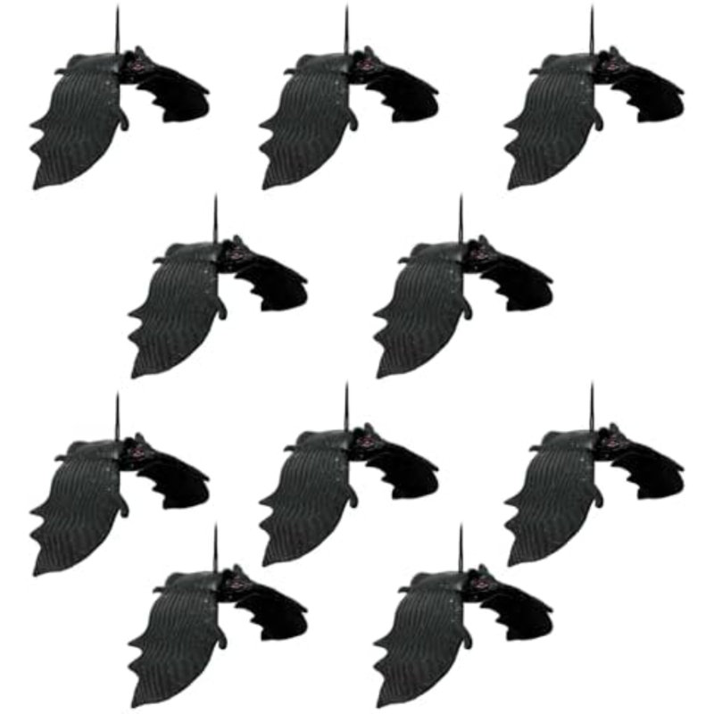10 pièces d'ornements suspendus d'Halloween décorations de chauves-souris réalistes, décorations de chauves-souris en caoutchouc pour l'extérieur