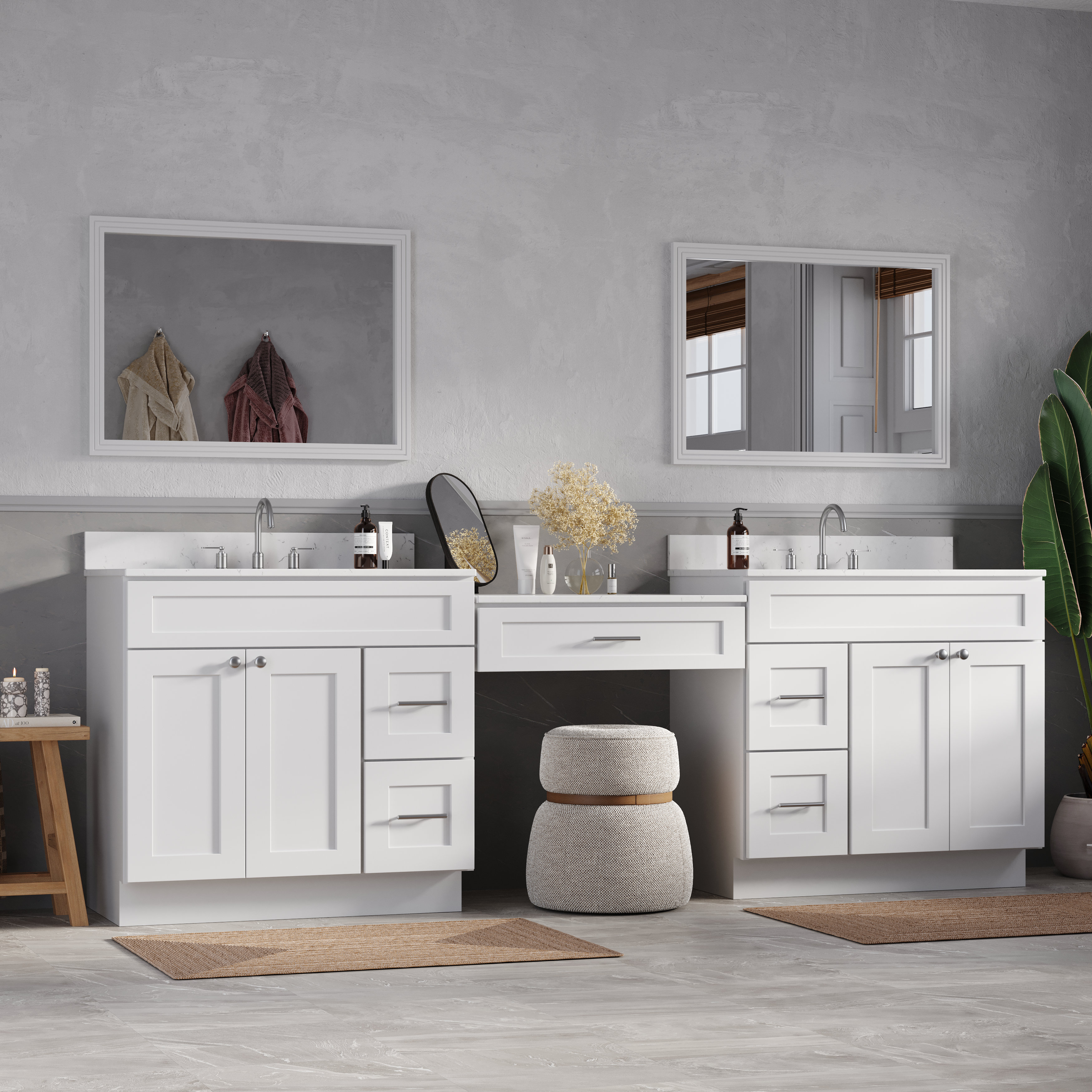 DISAR 102'' Double Bathroom Vanity With Desk Dovetail Solid Wood Drawer ...