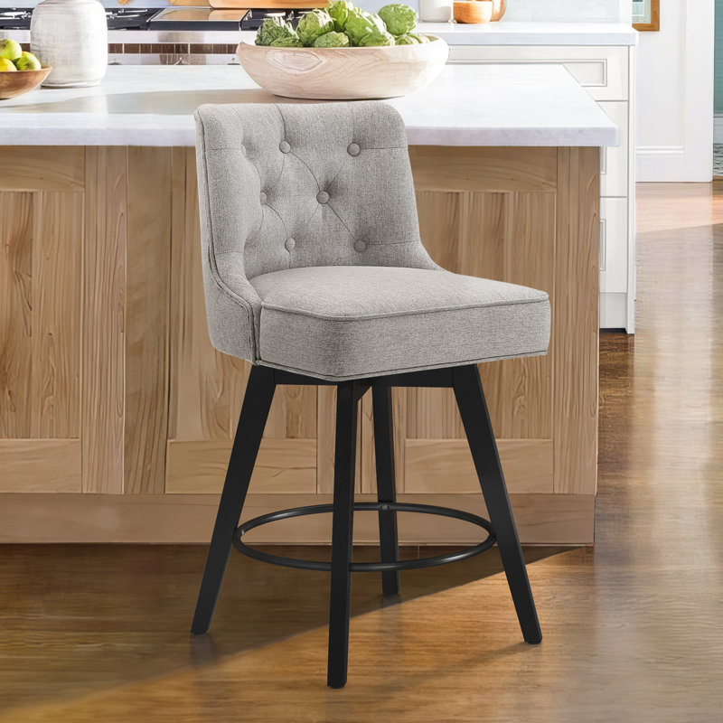 Tabouret de comptoir pivotant de 25,98 po Bianny, Gris / mélange de lin