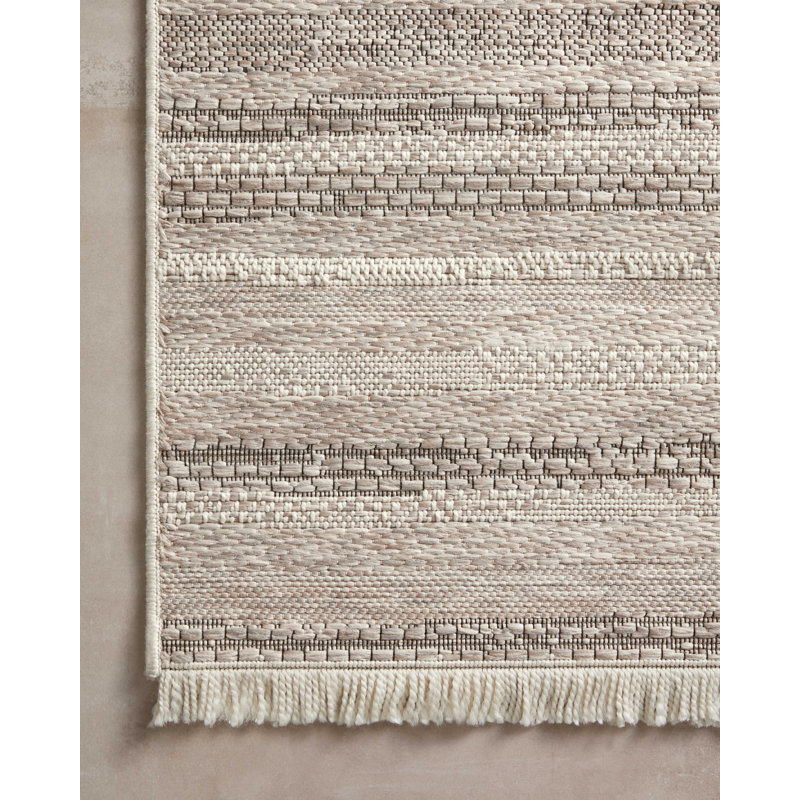 Ivory and Dove Striped Indoor/Outdoor Polypropylene Rug 3'9" x 5'9"