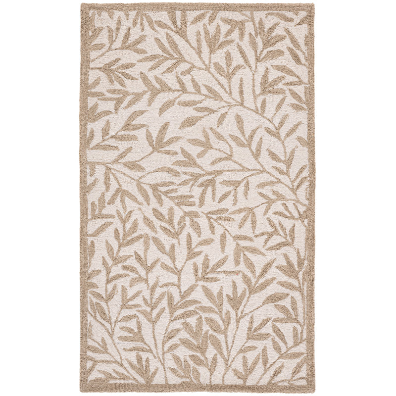 Jaci Hand Tufted Wool/Cotton Floral Rug in Ivory/Beige, Rectangle 3' x 5'