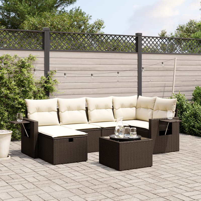Ensemble de canapé de jardin Vidaxl brun avec coussins beiges en poly rotin, acier grand