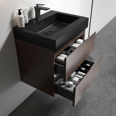 Bb02-24-109, Integrated Engineered Quartz Basin Without Drain And Faucet, Matt Black Color