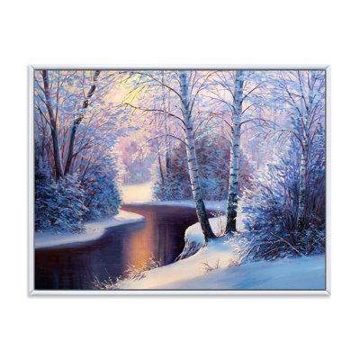 Forêt de Noël avec rivière et arbres I - peinture sur toile
