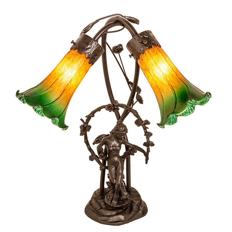 Meyda Tiffany & Stained Glass Table Lamp, Amber/Green