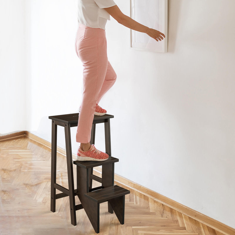 Banc échelle en bois d'hévéa pliable Fletchley, Café