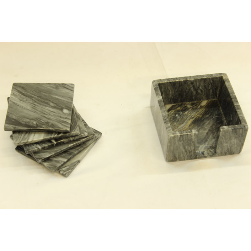 Ensemble de sous-verres en marbre 7 pièces, Noir, noir, noir, noir