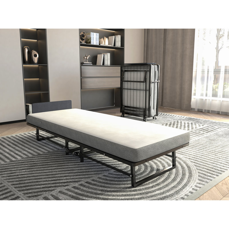 Matelas en mousse haute densité et lit pliant en métal, portable pour la maison, lit facile à assembler avec matelas, 4 roulettes, lit simple, différentes pièces convenables