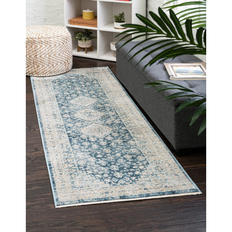 Tapis bleu marine Alabama, Tapis de couloir 2 pi 7 po x 10 pi 2 po