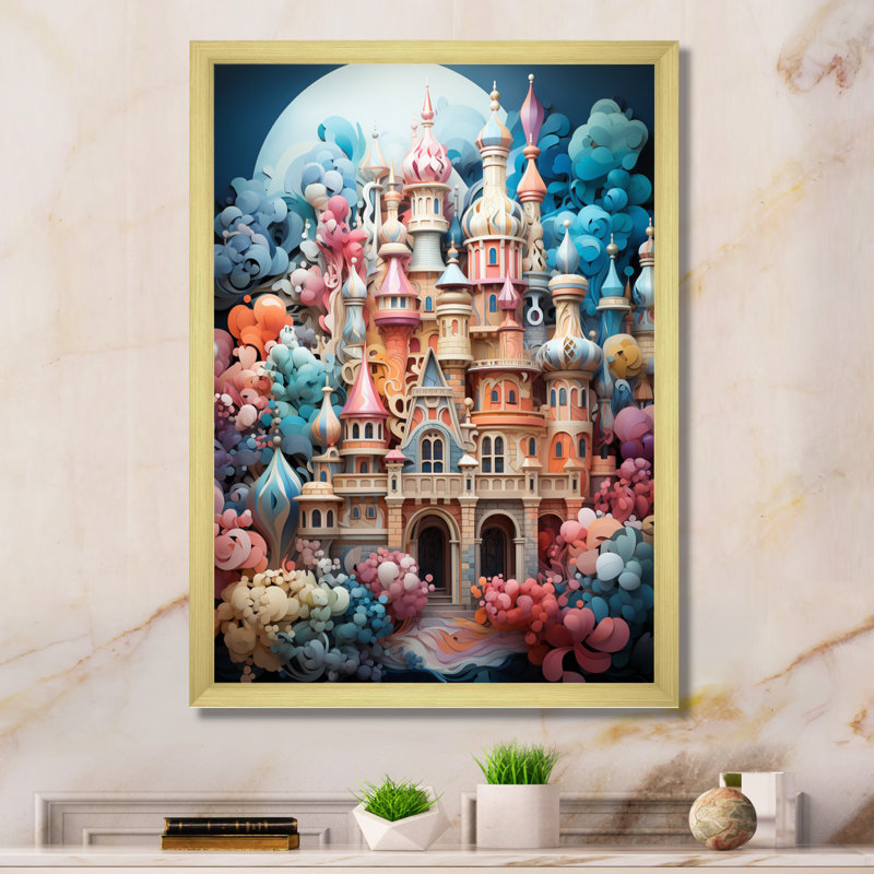 Essonne, châteaux fantaisistes, pastel I sur toile, H 20 po x l 12 po x P 1 po, Encadrement doré