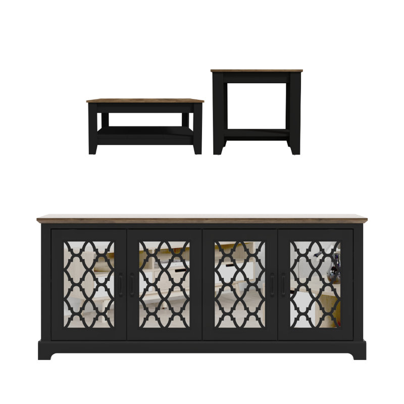 Weddel Basilico Transitional Living Room Media Furniture 3 Piece Set, Knotty Oak, Knotty Oak