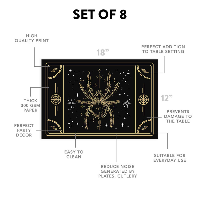 Halloween Placemats, Tarot Webs Disposable Cardstock Paper Table Mats For Dining, 8-Pk