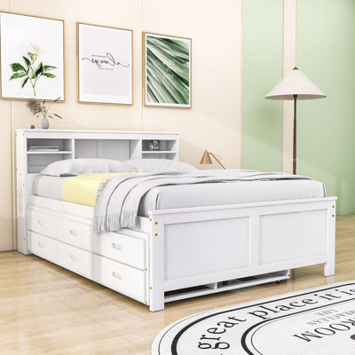Lit plateforme en bois avec lit gigogne simple et 3 tiroirs Olriedge
