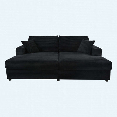 86.5" Oversized Loveseat Chaise Sectional In Corduroy With USB Ports, Cup Holders & Pillows