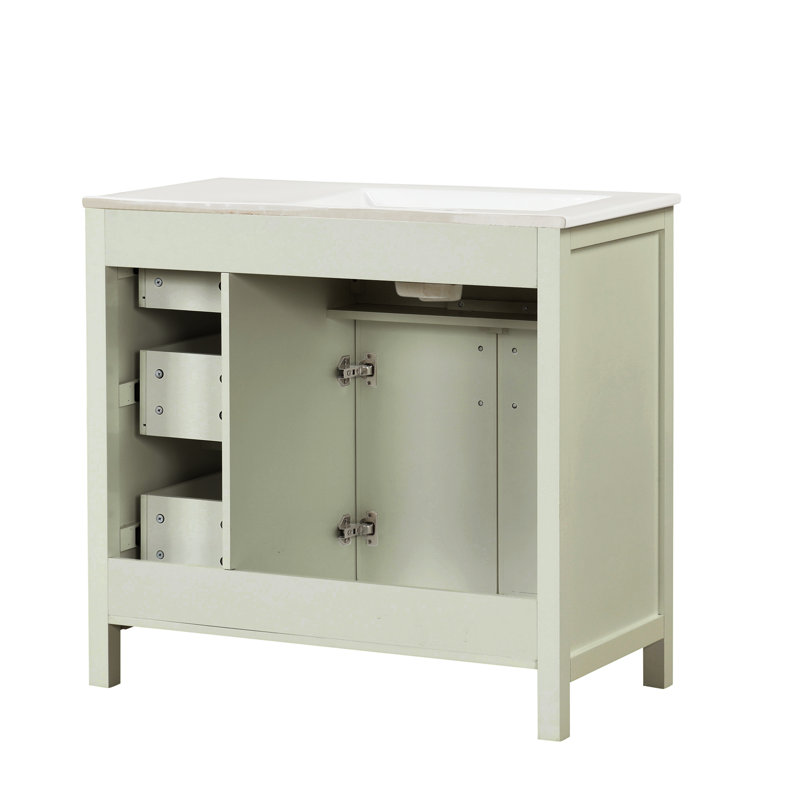 Meuble-lavabo de 36 po avec comptoir d'évier, armoire de meuble-lavabo avec deux portes et trois tiroirs, bois massif, planches en MDF, un paquet