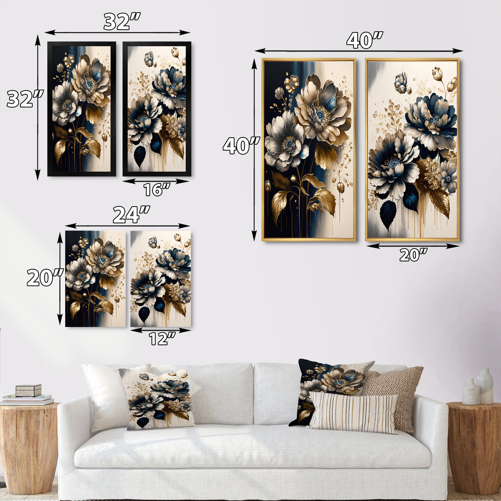 Red Barrel Studio Blue And Gold Zinnia Flowers I - Wall Art Set Of 2 ...