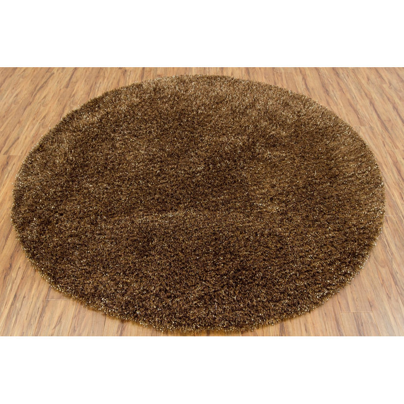 Tapis à poil long contemporain tissé à la main Mai, Rond 7 pi 9 po