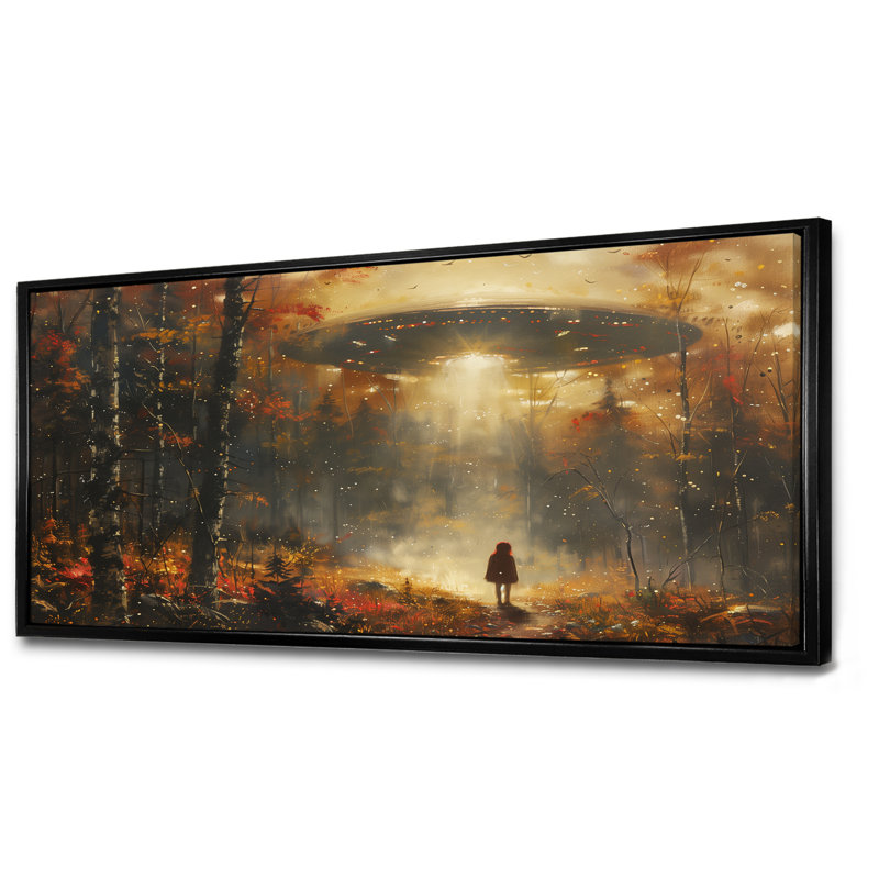 Rêve d'extraterrestres bruns gris et brun - OVNIS, art mural, Cadre flottant noir, bois massif, H 28 po x l 60 po x P 1,5 po