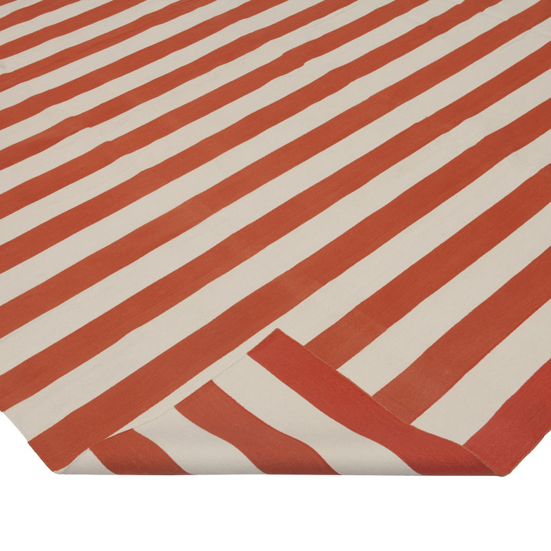 Orange & White Dhurrie Cotton Rug - 10' x 14'3"