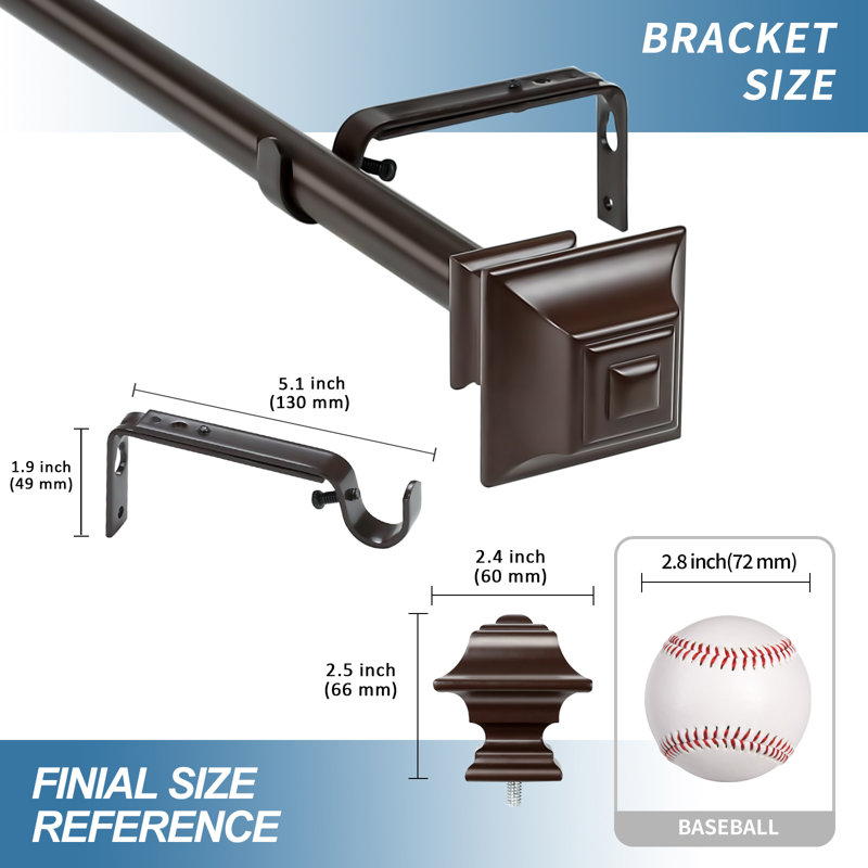 Tringle à rideaux simple réglable 1 po Adelene, De 28 po à 48 po de largeur, Bronze