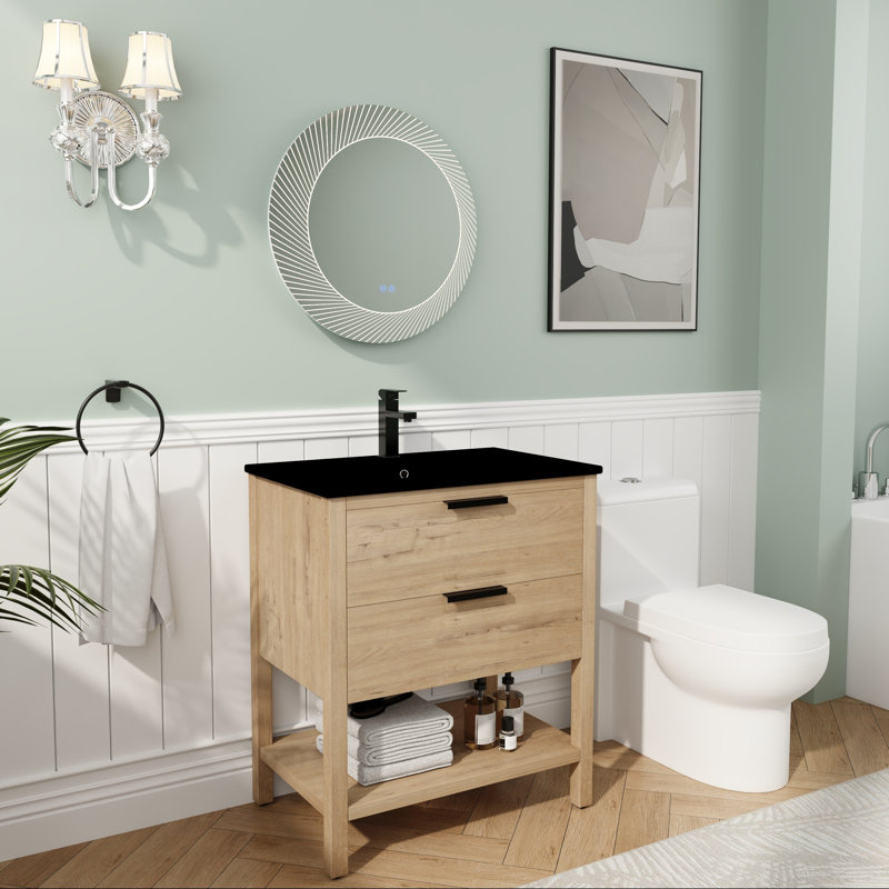 30" Bathroom Vanity with Drawers, Black