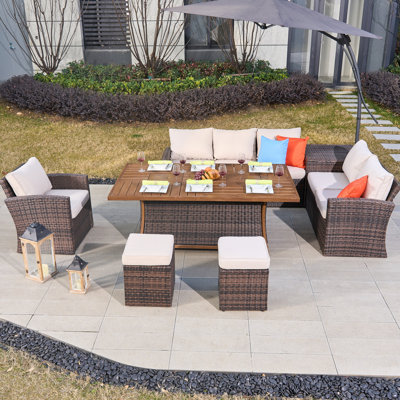 70 In. X 39 In. X 27 In. Rectangular Wicker Outdoor Gas Fire Pits Dining Set2