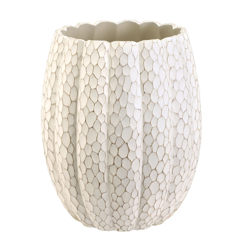 White Resin Textured Wastebasket with Pumpkin Design