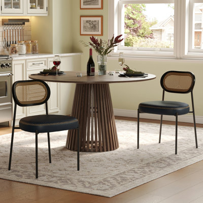 Cleburn Mid Century Modern Upholstered Dining Chairs With Curved Rattan Back,pu Leather Cushion by Bay Isle Home