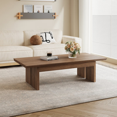 47" Walnut Wood Coffee Table, Minimalist Rectangular Living Room Center Table