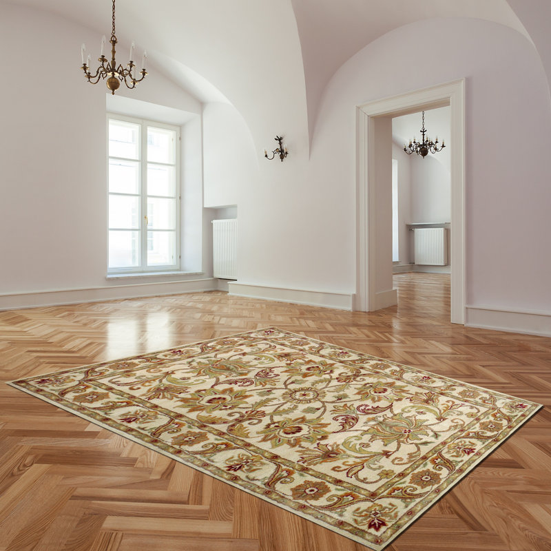 Tapis décoratif beige Touffeté à la main à motif oriental de style oriental, Rectangle 5 pi x 8 pi