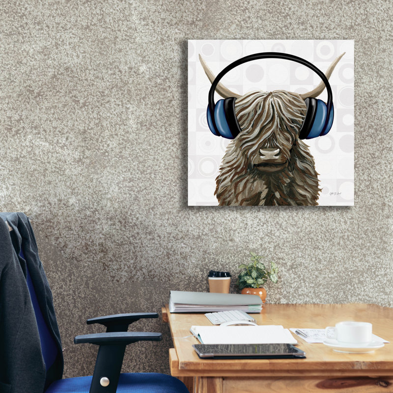 «Music Cow Blue C» par Yvette St. Amant, art mural sur toile, H 26 po x l 26 po x P 1,5 po