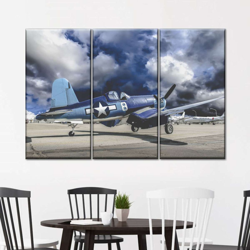 Avion de la Seconde Guerre mondiale - impression sur toile tendue 3 pièces, H 24 po x l 38 po x P 1,25 po