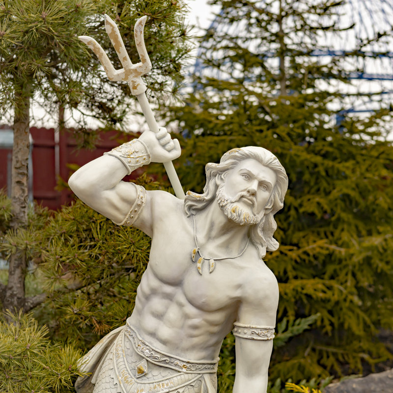 Ellidh Nautical Magnesium Merman Garden Statue, Antique Grey
