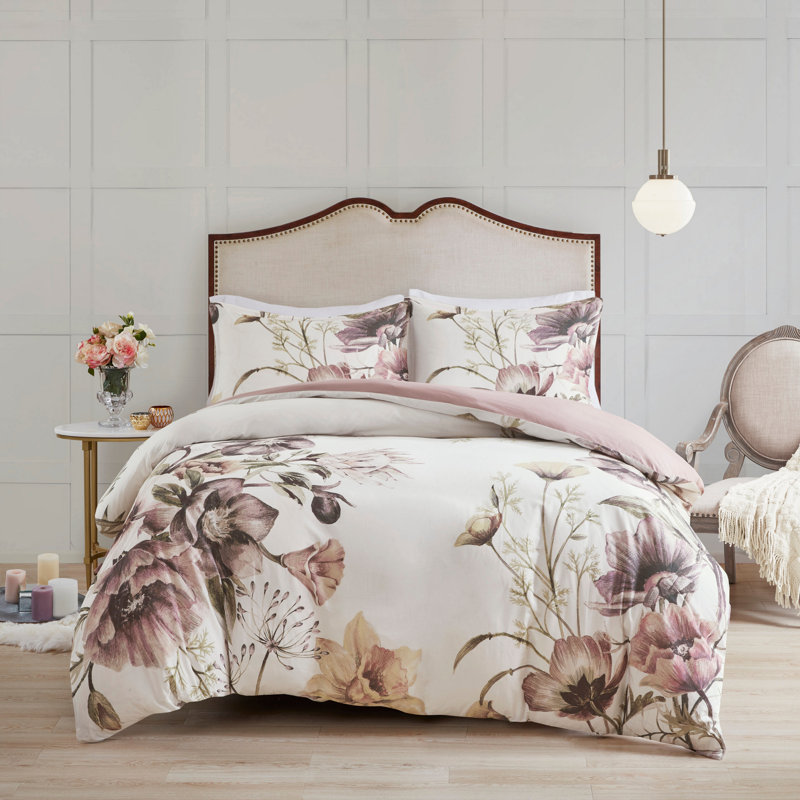 Ensemble de housse de couette en coton à imprimé floral Shabby Chic, Queen Duvet Cover + 2 Shams
