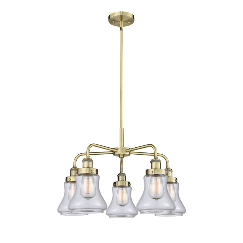Bhanupriya 5 - Light Glass Dimmable Chandelier, Antique Brass, Clear