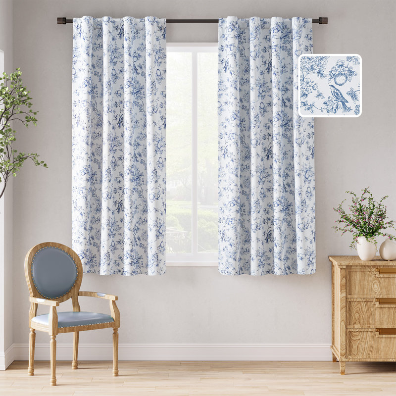 Blackout Floral Rod Pocket Curtains, 50" W x 63" L, Floral Blue