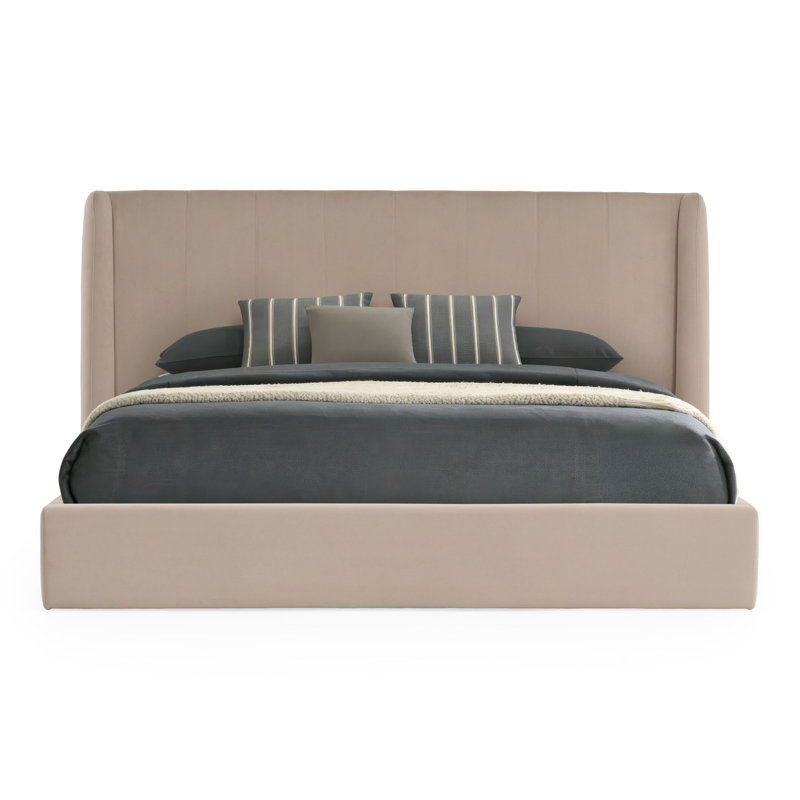 Casteel - Lit moderne en tissu brun clair, Grand