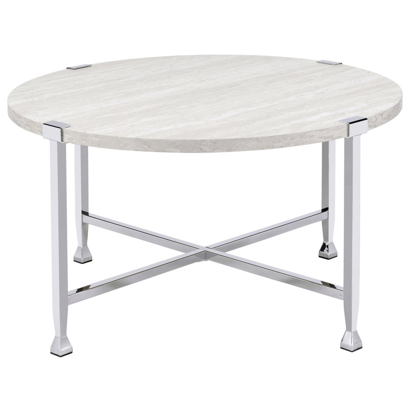 White Oak and Chrome Round Coffee Table