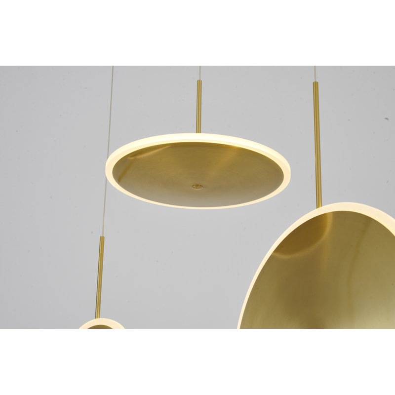 6-Light Gold Dimmable LED Chandelier With Six LED Saucer Lights