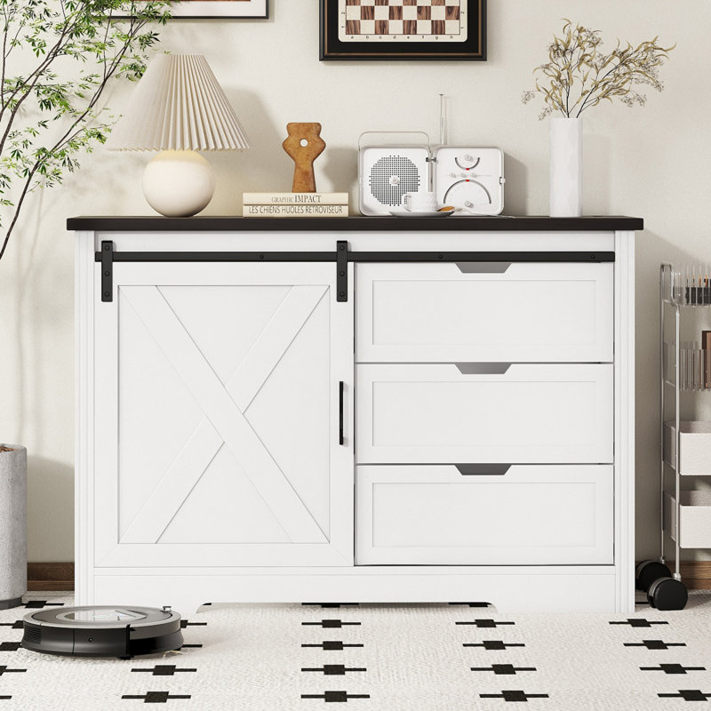 Commode double, commode avec tiroirs, Blanc/Noir