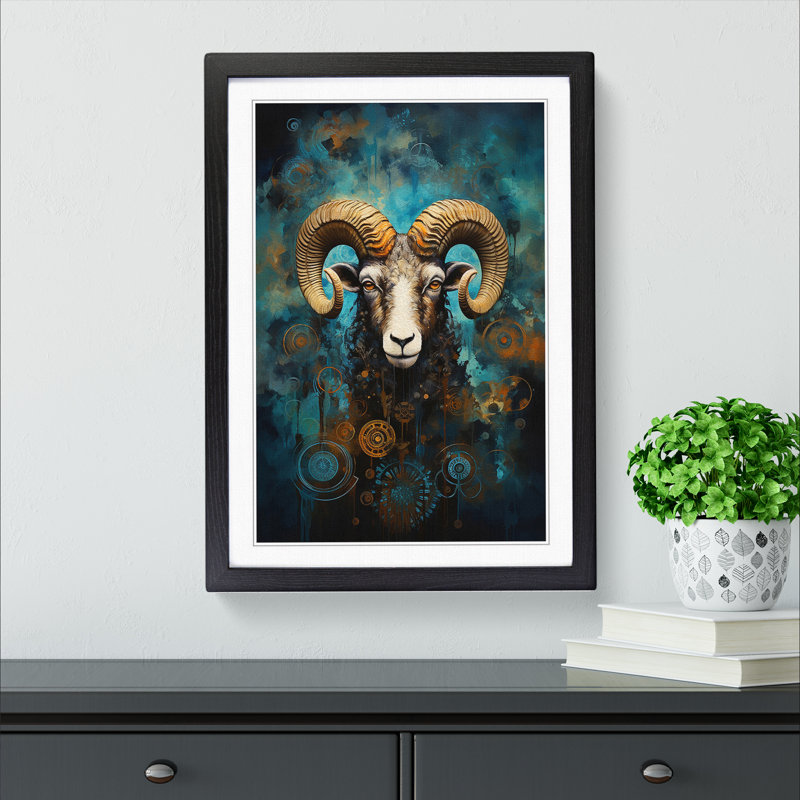 Aries Zodiac Modern Art - Framed Print, 34cm H x 25cm W, Black Framed