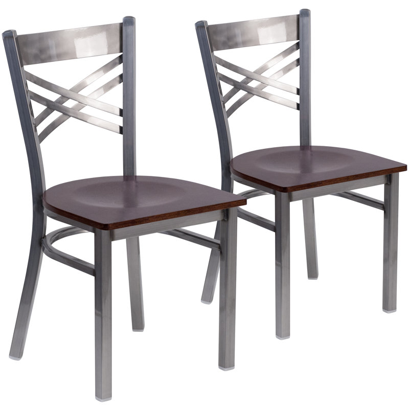 Ensemble de 2 chaises de restaurant en métal avec revêtement en X, Noyers