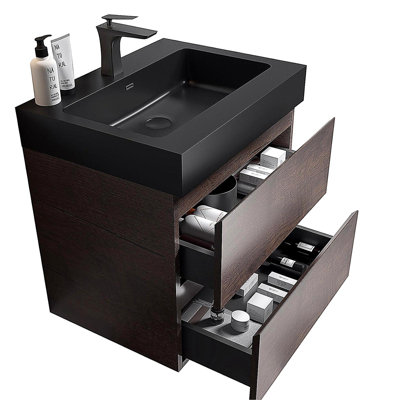 Meuble-lavabo de salle de bain avec lavabo, grand meuble-lavabo flottant mural, salle de bain moderne, base de lavabo intégrée sans drainage et robinet, pré-assemblé